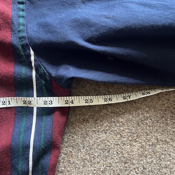 VTG 90s Vertical Stripe Navy Button Up Shirt Men M Retro Cosby Style Elbow Patch - Picture 12 of 12